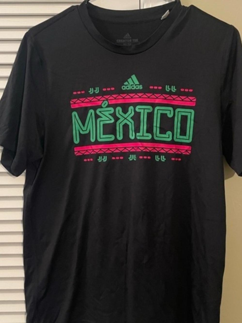 adidas Black Short Sleeve Mexico Graphic Tee - Green & Pink Print